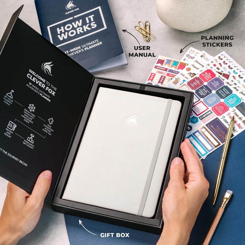 Clever Fox Ultimate Achieverâ€™s Goal Planner - Focus & Productivity 90 Day Journal. Undated Daily Weekly Monthly Planner Organizer & Hourly Schedule Notebook - Hardcover, A5 Size, Pearl White - Image 3